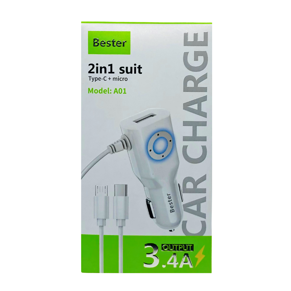 BESTER MULTY (2IN1 TYPE-C+MICRO) CAR CHARGER [CH CAR A01]