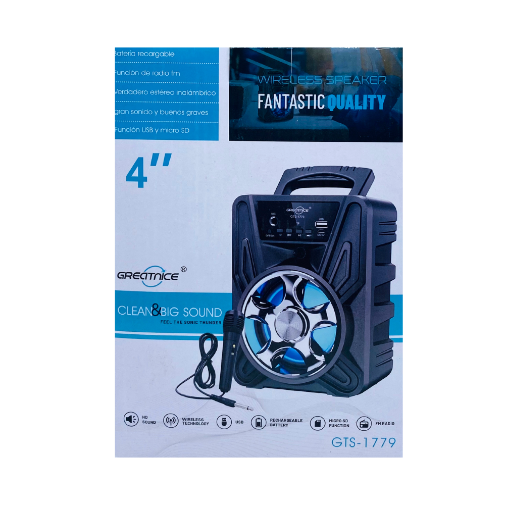 WIRELESS BLUETOOTH SPEAKER 4'' INCH (GTS-1779) WITH MIC [GTS 1779]