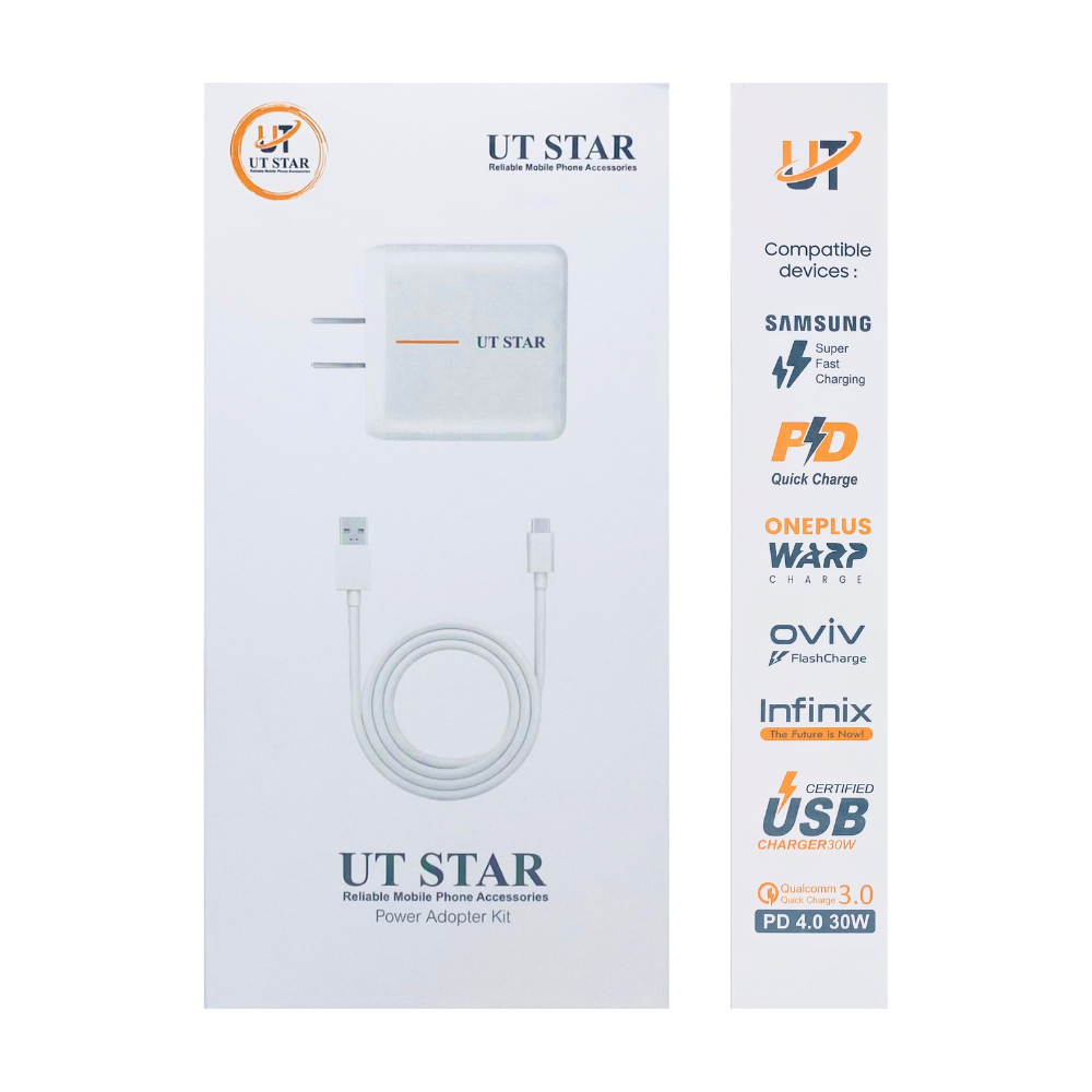 UT STAR SUPER FAST WARP CHARGING ADAPTER COMPATIBLE ALL DEVICES [CH UT GOLD TYPEC]