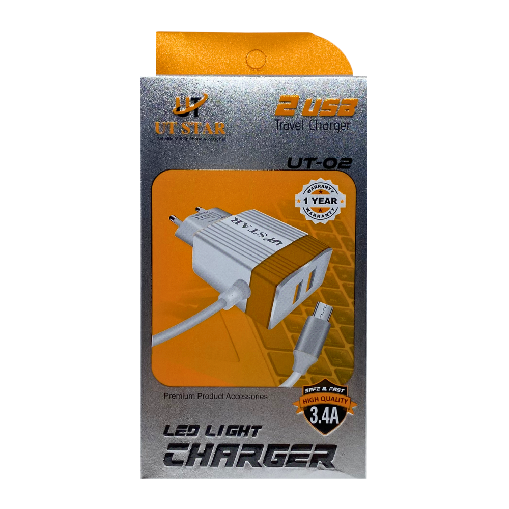 UT STAR LED LIGHT CHARGER MATEL PIN (3.4A) MICRO (UT-02) [CH UT02]