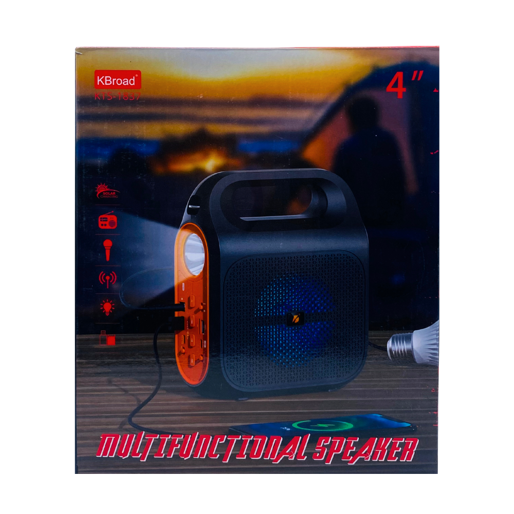 WIRELESS BLUETOOTH SPEAKER 4'' INCH (KTS-1837) WITH SOLAR AND POWER BANK WITH LED BULB [KTS 1837]